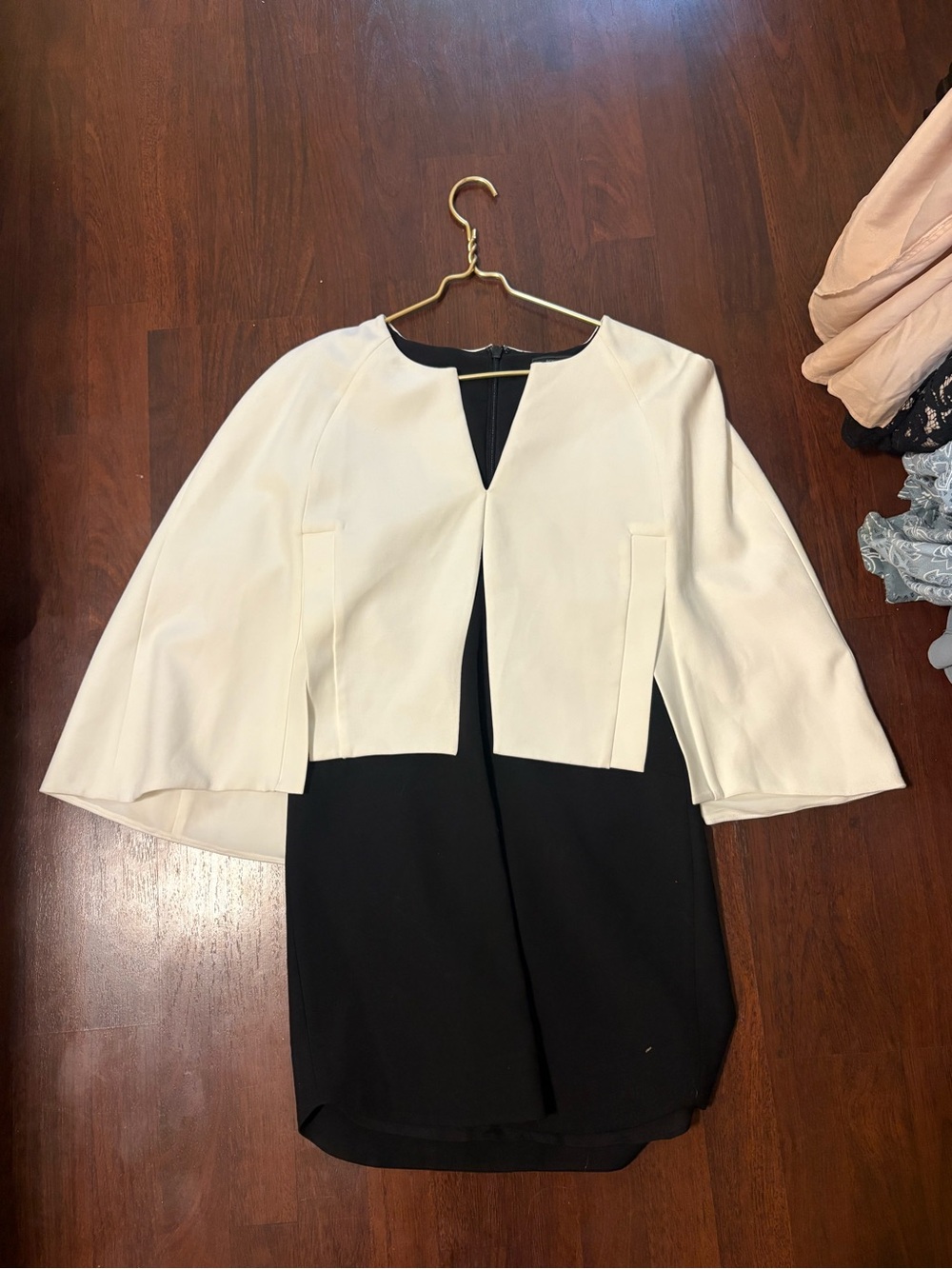 BCBGMaxAzria Black and White Two-Tone Cape Dress